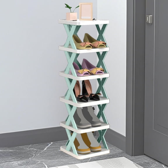 6-Level Shelf Tower (32"×10.2"×9.44")​​, Scandinavian Tall Storage Organizer for Books Shoes Plants - Detachable DIY Living Room Space Solution