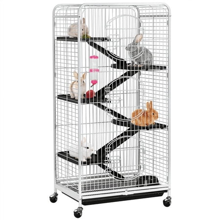 6 Levels Rolling Large Ferret Cage with 3 Front Doors & Pet Bowl & Water Bottle White for Small Animals