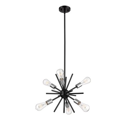 Modern 6-Light Sputnik Chandelier, Brushed Nickel Finish