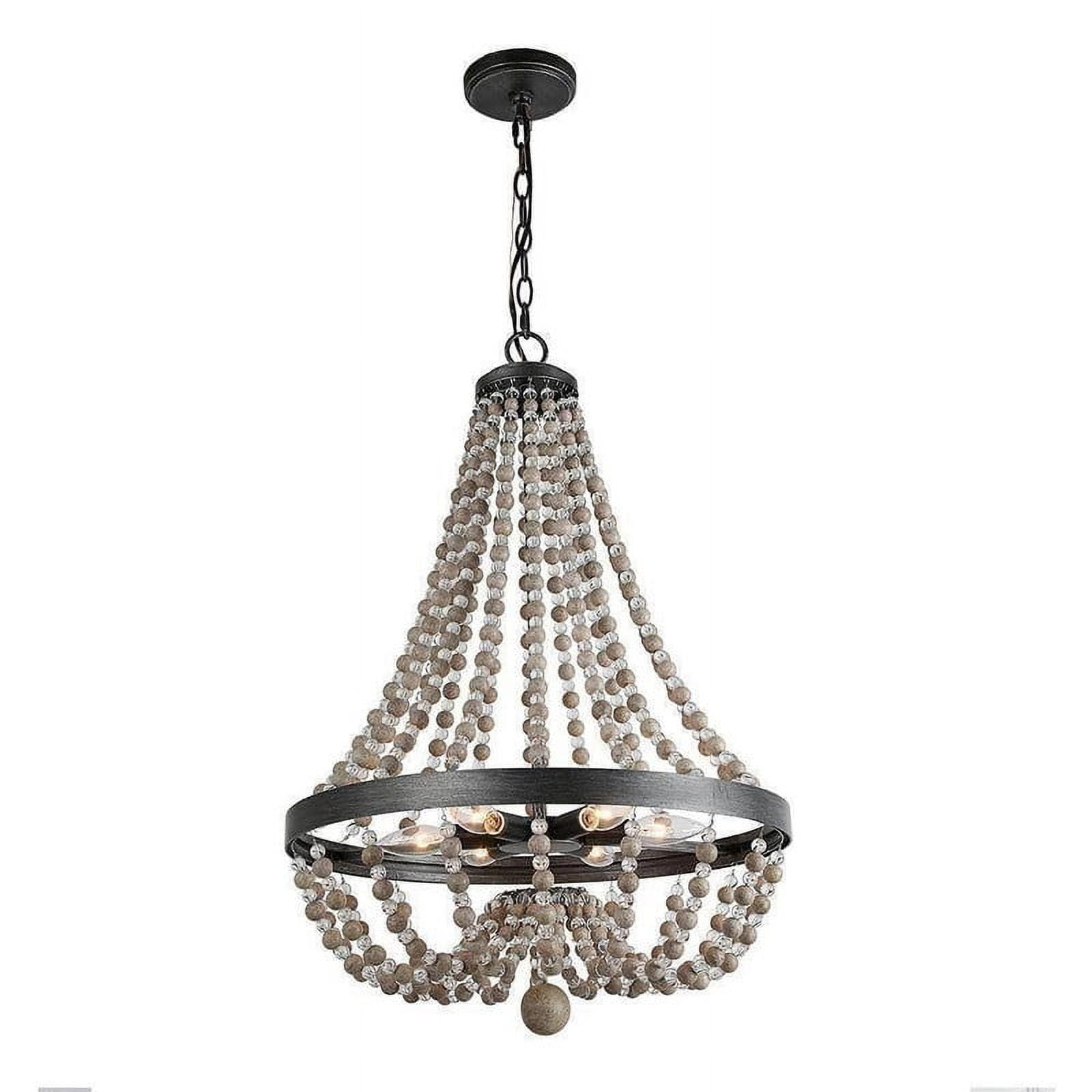 LNC 6-Light Distressed Gray and Black Beaded Bohemian Empire Farmhouse Chandelier