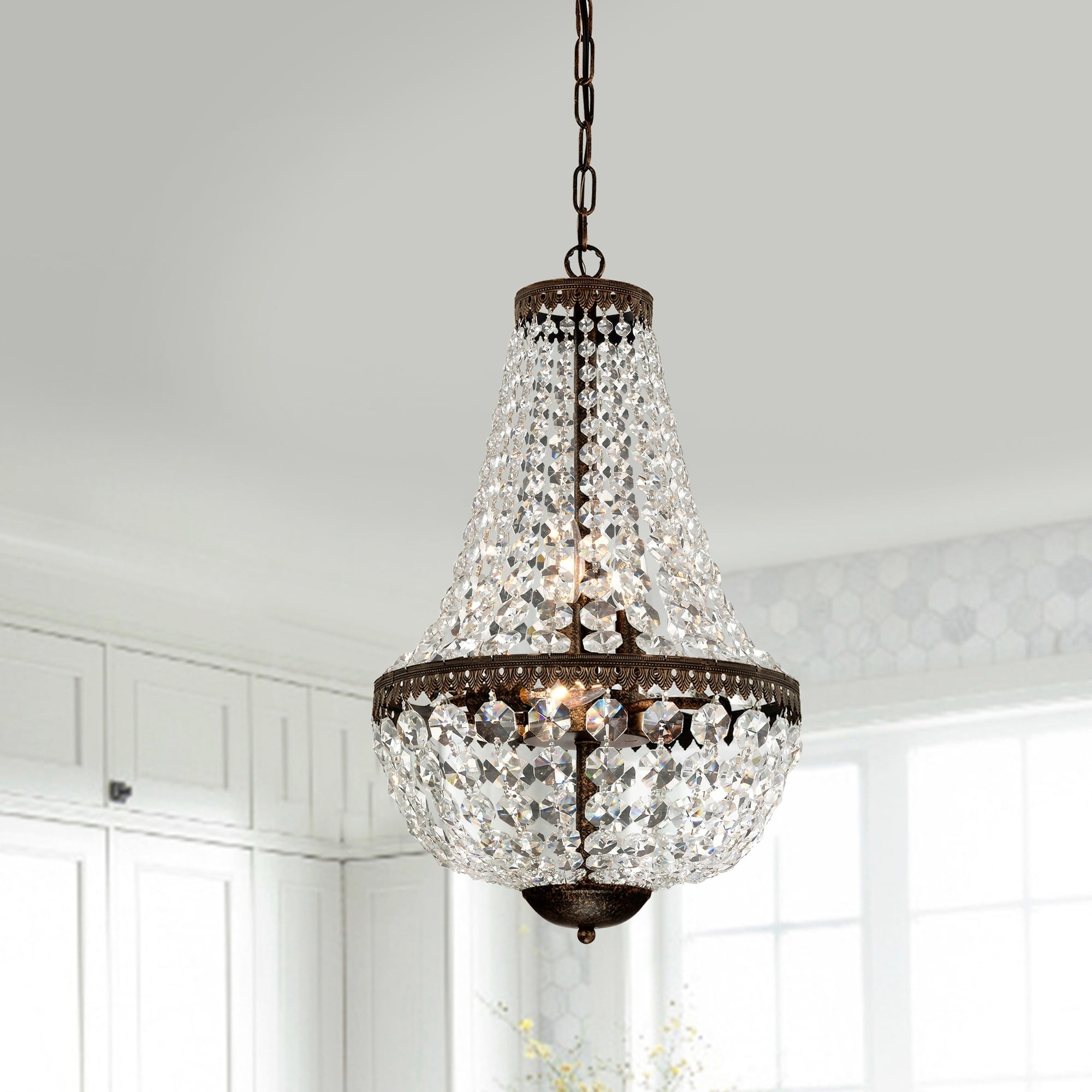 Antique Bronze Crystal Empire Chandelier with 6 Lights