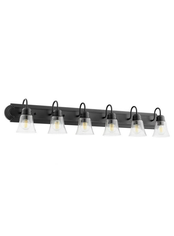 6-Light Bathroom Light with Bell-Shaped Glass Shades with Satin Nickel Back Plate 48 inches W  8 inches H-Noir Finish-Clear Glass Color Bailey Street