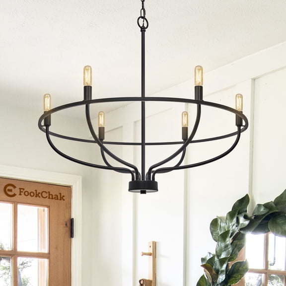 6 Light Black Chandelier, Farmhouse Ceiling Pendant Light Fixture Dining Table Candle Chandelier Lighting for Bedroom Hallway Entryway Living Room Kitchen 29in Chandeliers