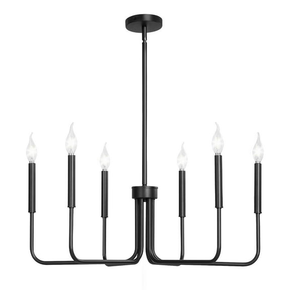 6-Light Black Chandelier Modern Farmhouse Lighting Fixture with Adjustable Height 19.360.6 in, Metal Frame Ceiling Light Compatible with E12 Bulbs for Dining Room, Living Room, Bedroom