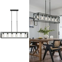 6 Light Black Dining Room Light Fixture Rectangular Modern Farmhouse Chandelier Linear Hanging Pendant Lighting,
