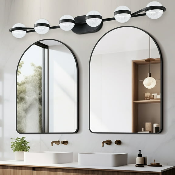 6-Light Black Globe Vanity Light Fixture Modern Round Ball Design for Stylish Bathrooms