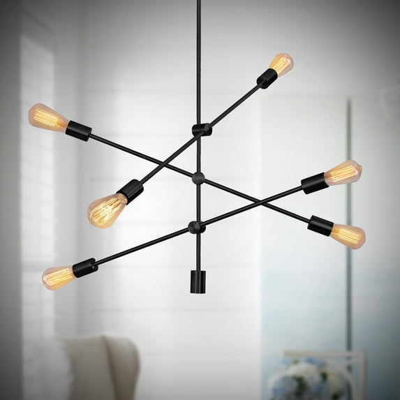 6-Light Black Sputnik Chandelier Light Fixture, Modern Pendant Lighting for Dining Room Kitchen Island Bedroom