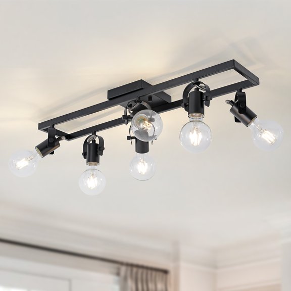 6-Light Black Track Lighting Fixtures Ceiling, Modern Kitchen Track Light Kit with 6 Rotatable Heads, for Kitchen, Hallway, Living Room (Bulbs Not Included)