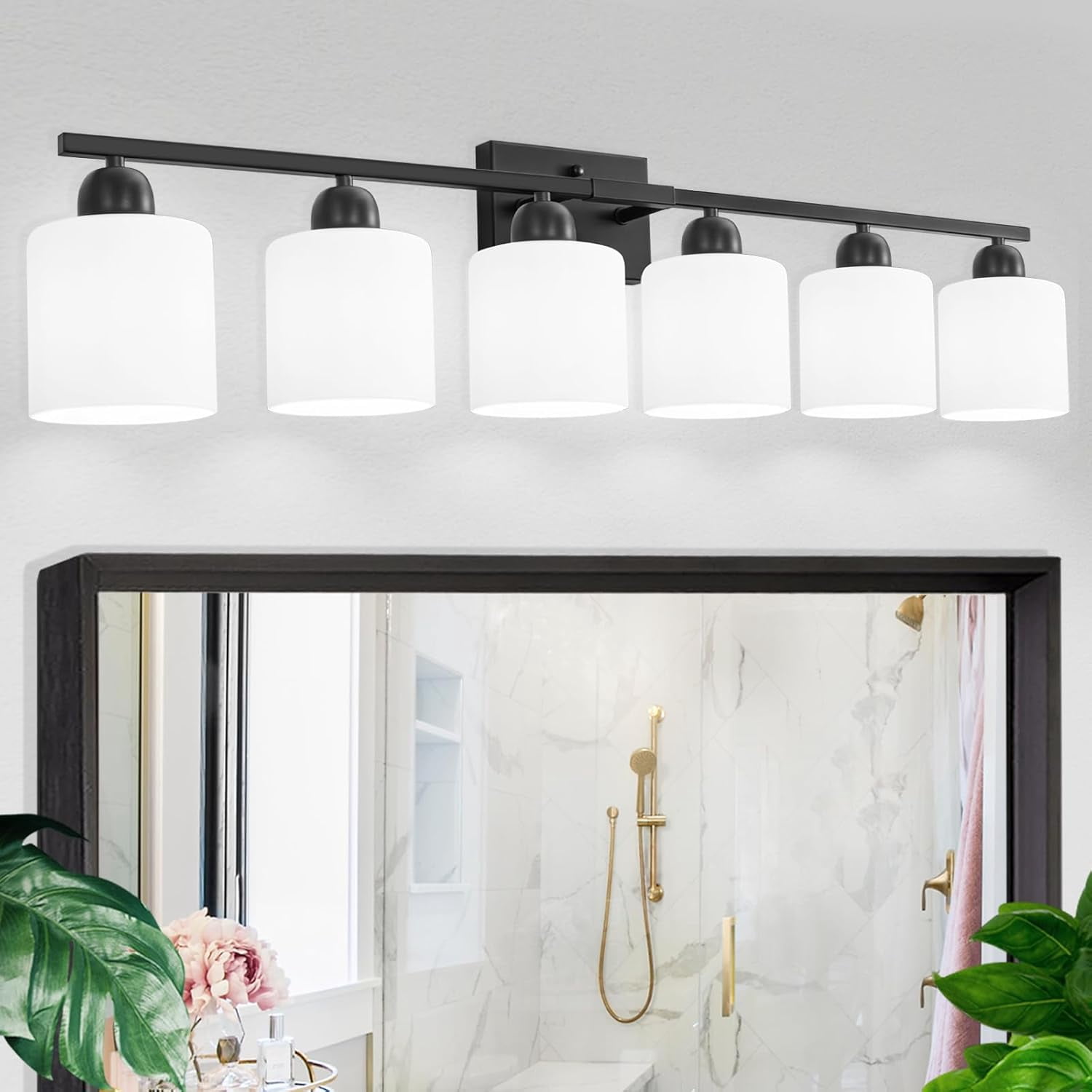 6-Light Black Vanity Lighting Fixtures for Bathroom, Modern Bathroom Light Fixtures over Mirror ...