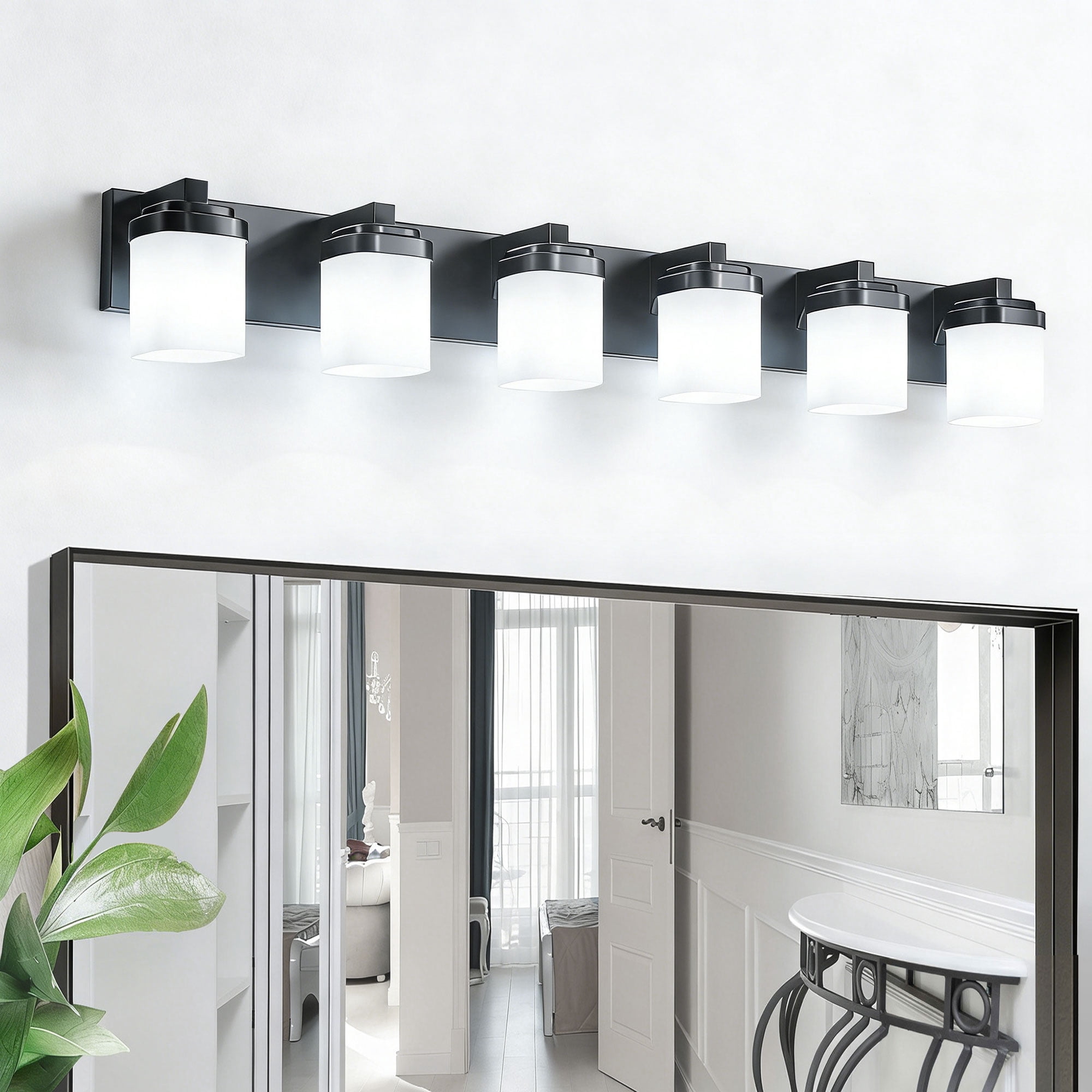 6-Light Black Vanity Lights, 43'' Modern Bathroom Vanity Lighting Fixtures for Mirror, Matte Bathroom Lighting Fixtures, Black Wall Sconces for Bedroom Living Room
