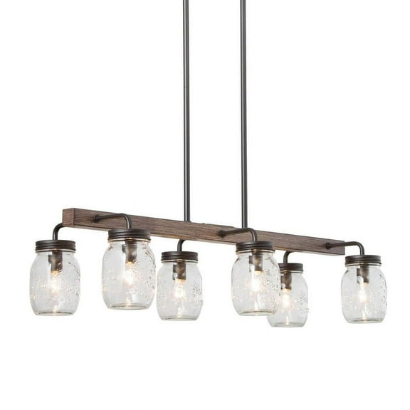 LNC Farmhouse Mason Jar Chandelier with 6 Lights, Rustic Wood Kitchen Island Light Fixture