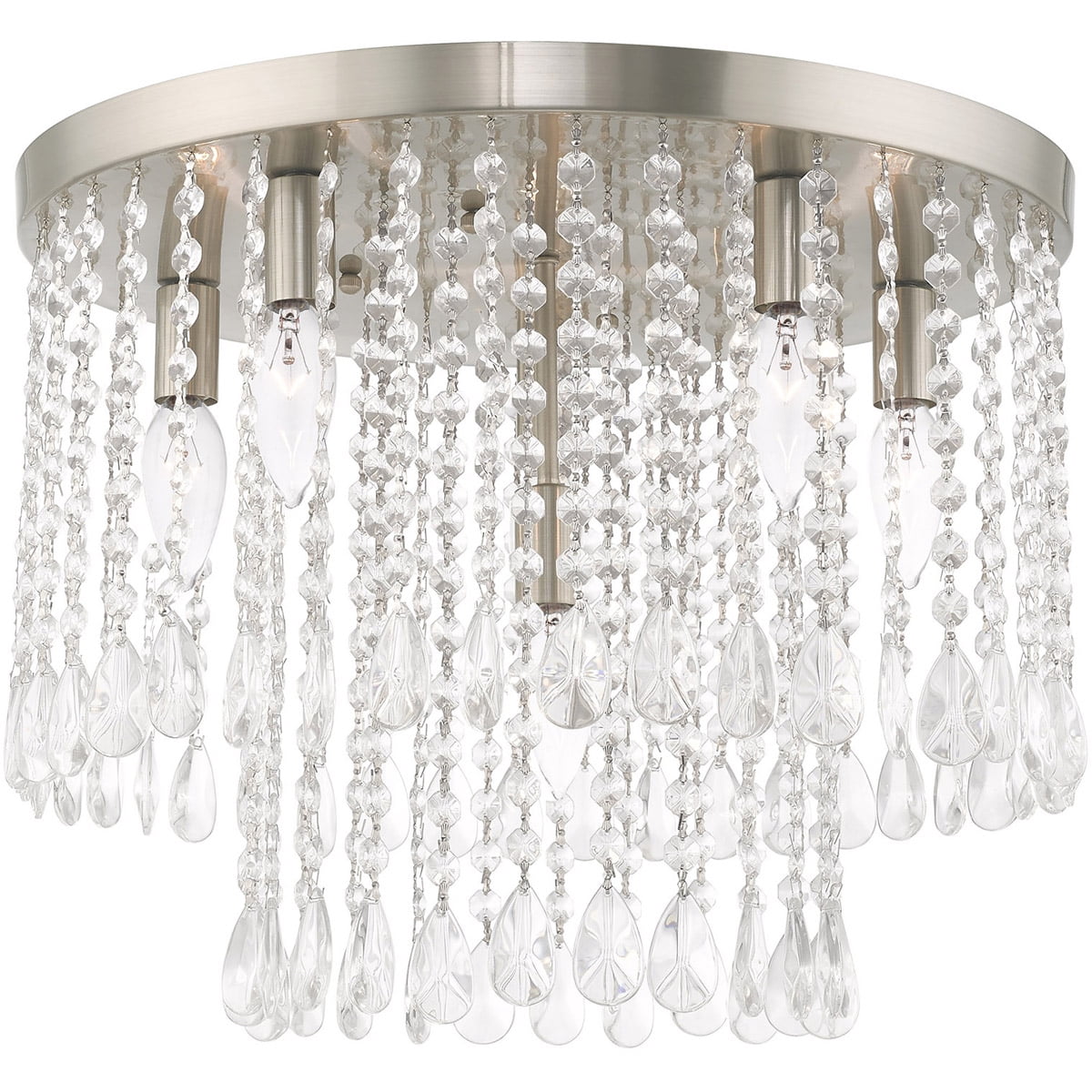 6 Light Brushed Nickel Ceiling Light fixture with Clear Crystals Shade