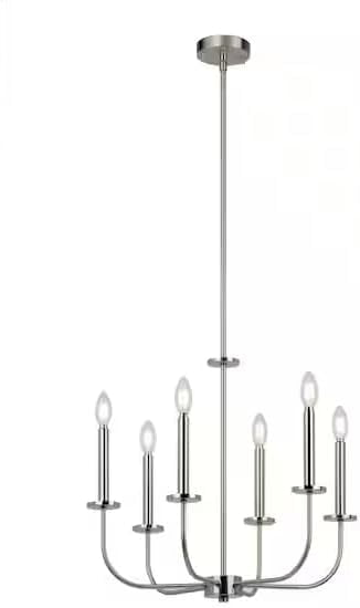 Brushed Nickel 6-Light Candle Chandelier with Adjustable Height