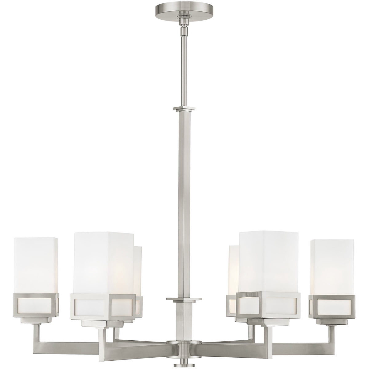 6 Light Brushed Nickel Chandelier with Hand Blown Satin Opal White Glass Shade