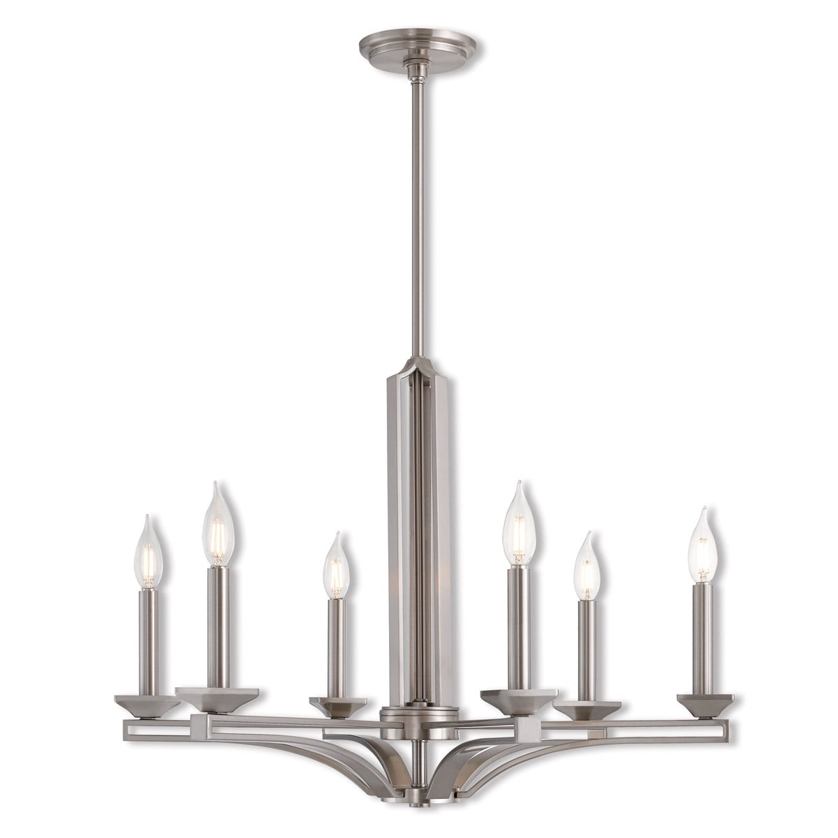 Elegant 6-Light Brushed Nickel Chandelier with Candlestick Mounts