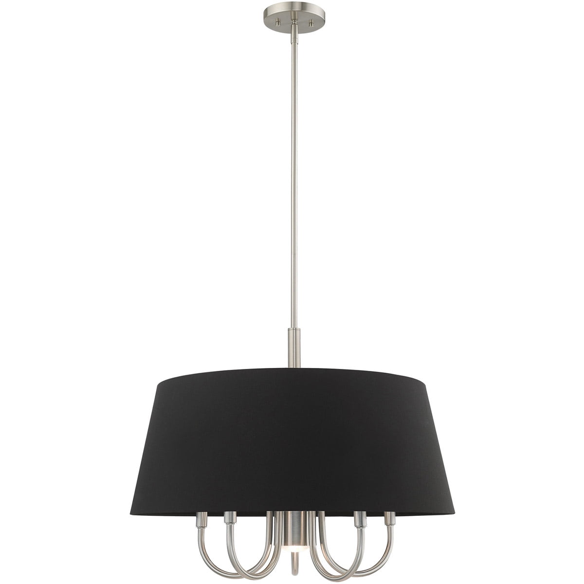 Sleek Brushed Nickel 6-Light Pendant with Black Fabric Drum Shade