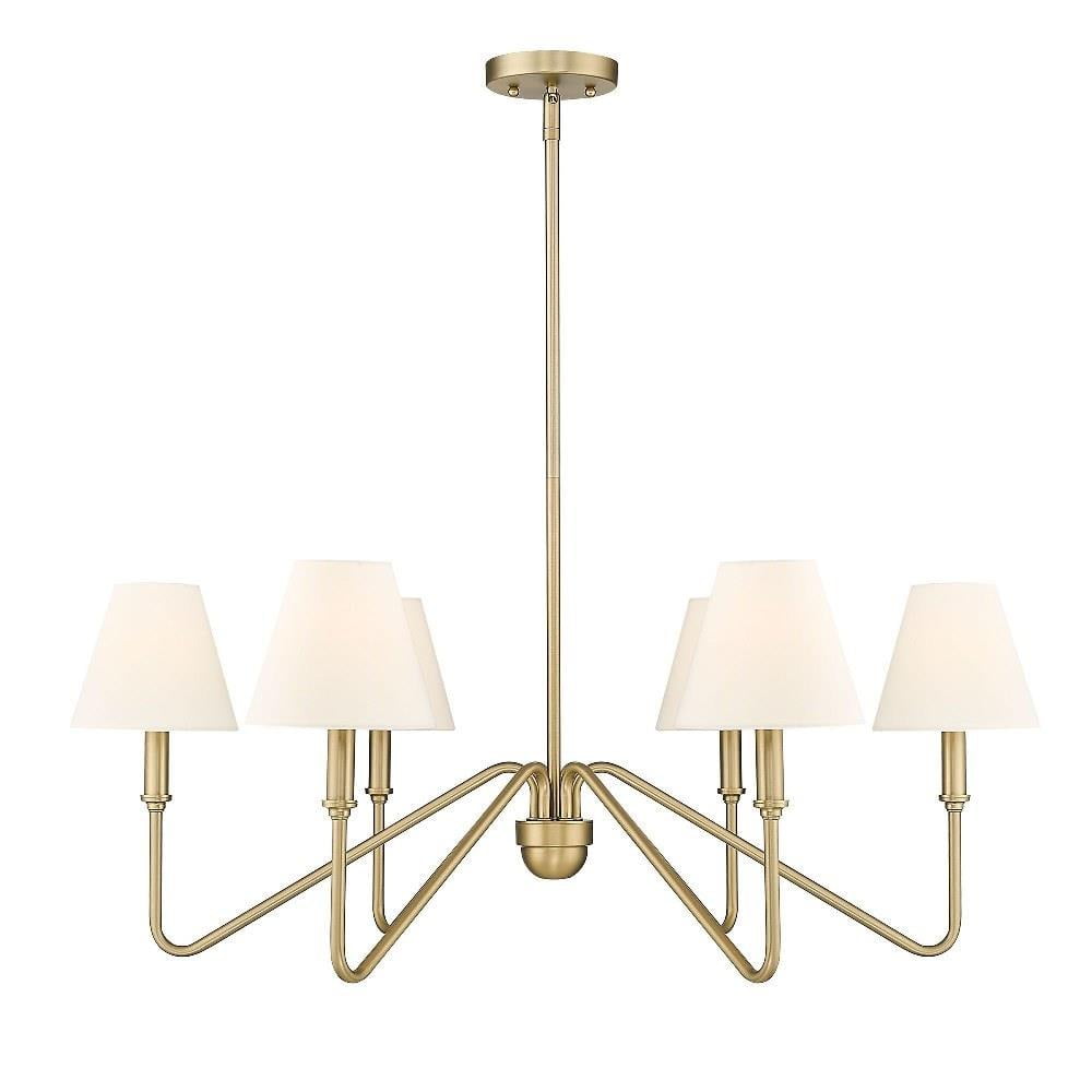 Brushed Champagne Bronze 6-Light Linear Pendant with Ivory Shades