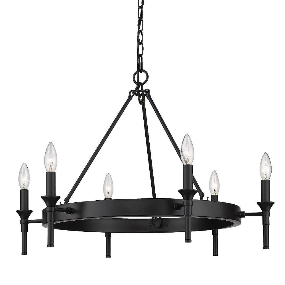 Matte Black 27'' Wagon Wheel 6-Light Chandelier