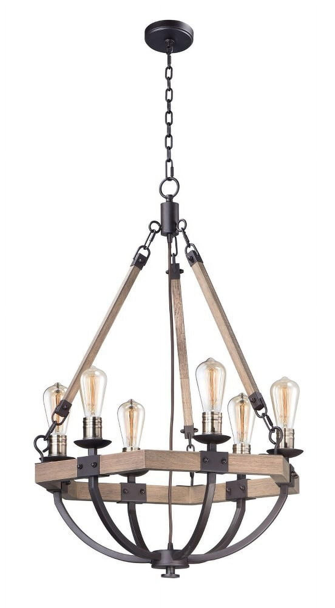 Weathered Oak and Bronze 6-Light Rustic Chandelier