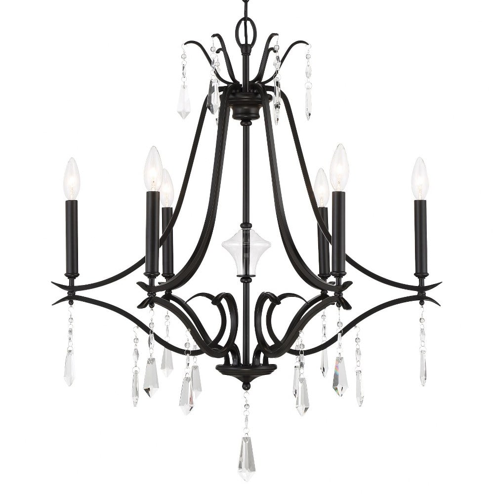 Mini Coal Black 6-Light Chandelier with Clear Glass Shades