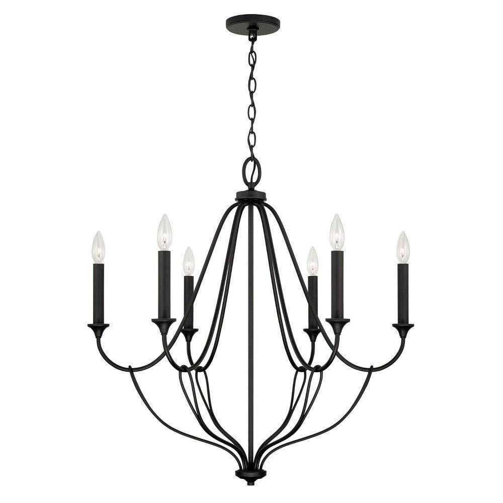 Black Iron 6-Light Sculptural Chandelier with Looped Accents
