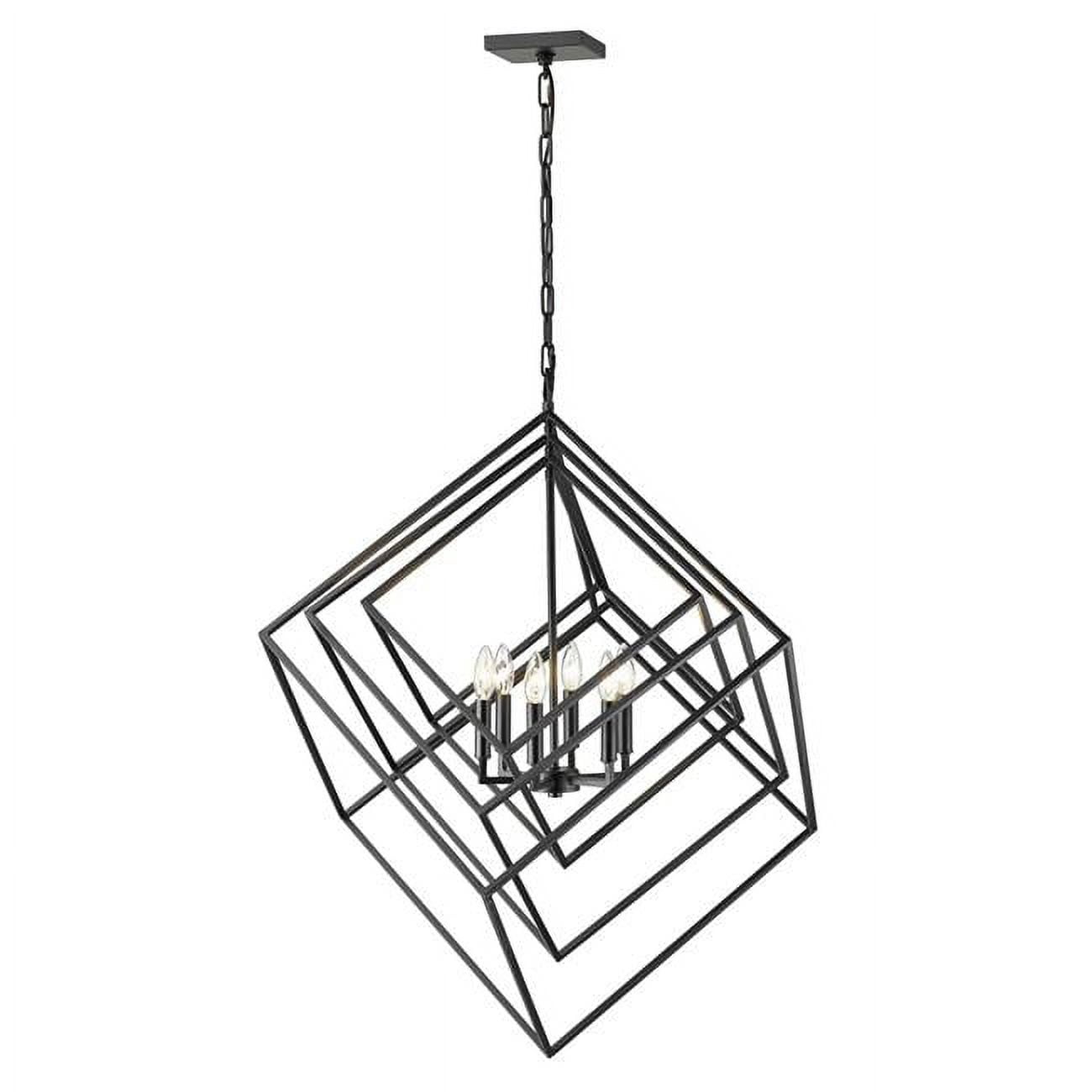 Matte Black Geometric Steel 6-Light Chandelier