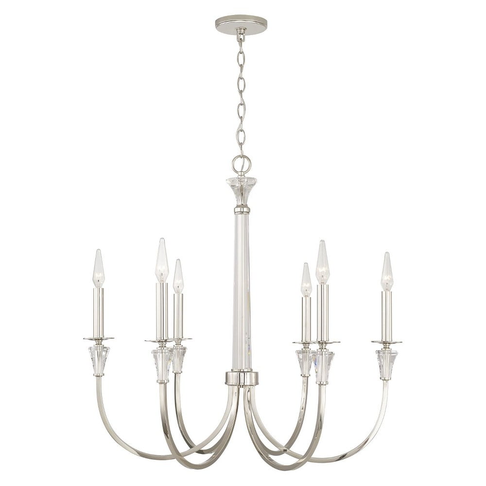 Laurent 52" Polished Nickel 6-Light Crystal Chandelier