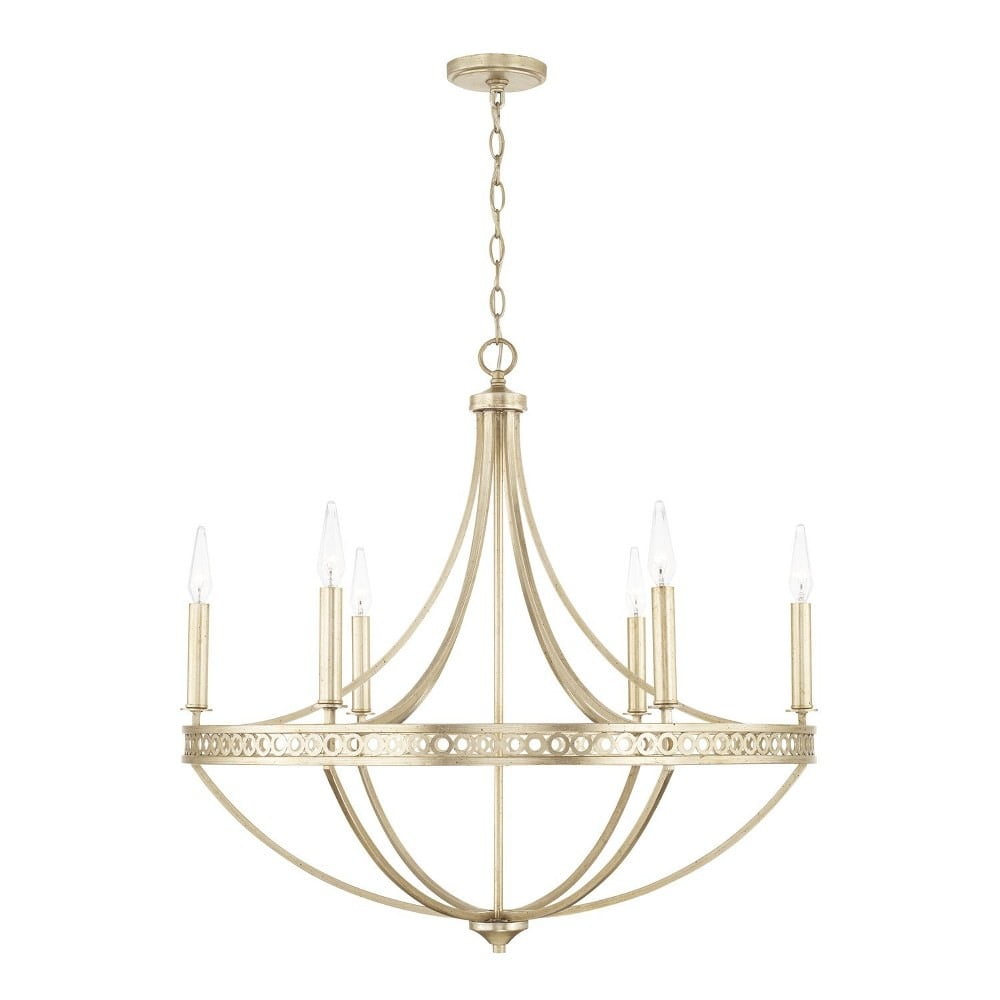 Isabella Winter Gold 6-Light Candelabra Chandelier with Ornate Pattern