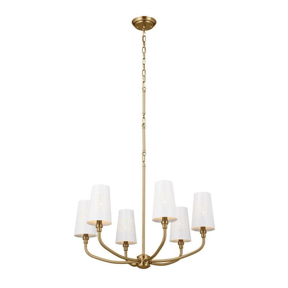 Adeena 26.75" Brushed Brass Traditional 6-Light Chandelier with White Shades