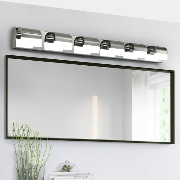 6-Light Chrome Led Bathroom Vanity Lighting - Modern Wall Mirror Light Fixture with Dimmable Function