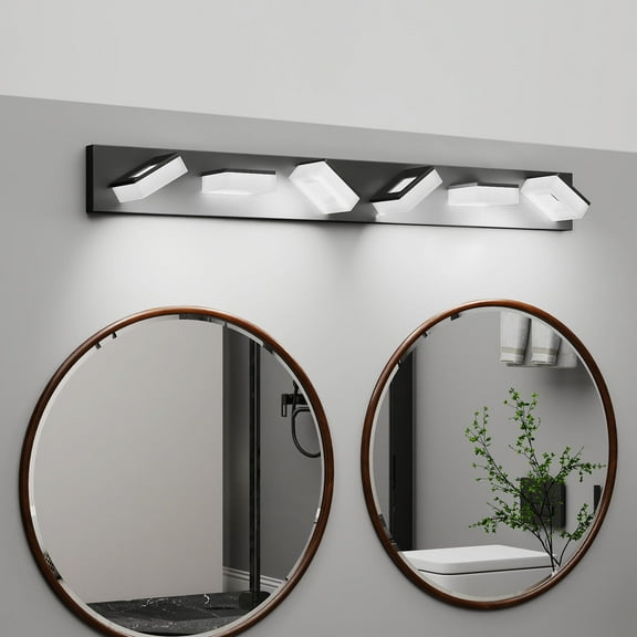 6 Light Dimmable Black Bathroom Light Fixtures Over Mirror, 39 in LED Vanity Lights, Acrylic Stainless Steel, Adjustable 3000K/4000K/6000K, 360° Rotate