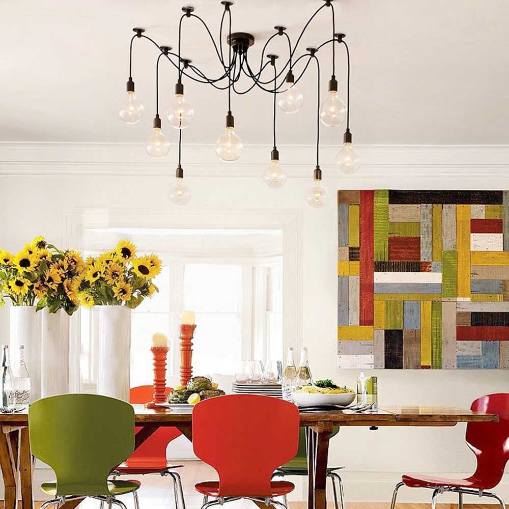 6 Light Edison Spider Multi Light Pendant Black Industrial Style Lights