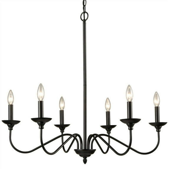 6-Light Farmhouse Black Dining Room Chandeliers Wrought Iron Candle Chandelier