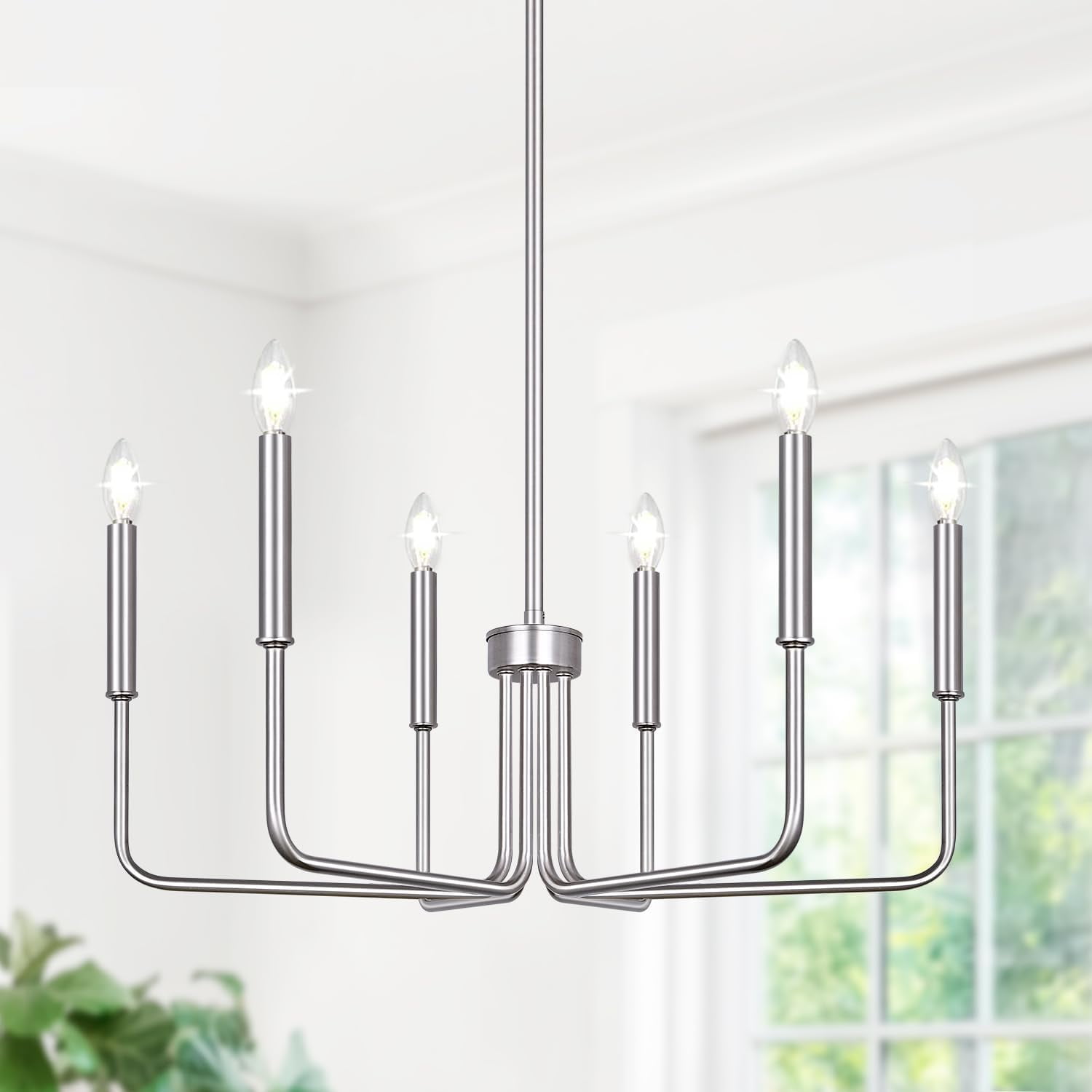 Brushed Nickel 6-Light Candle Style Farmhouse Chandelier
