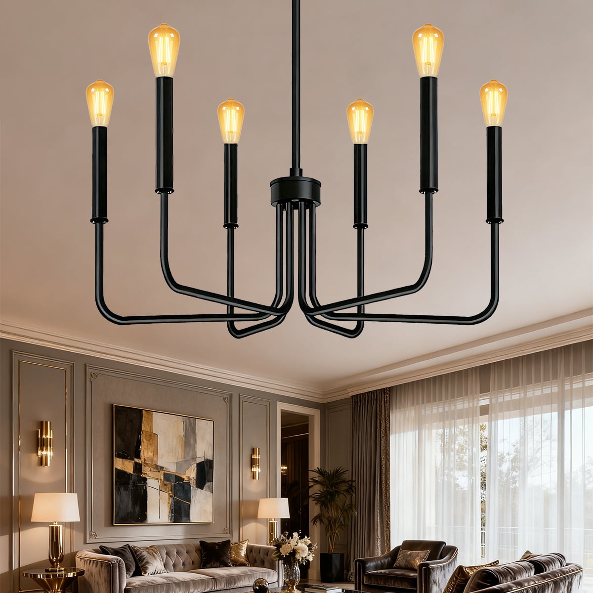 6-Light Farmhouse Chandelier for Dining Room Lighting Fixtures Hanging ...