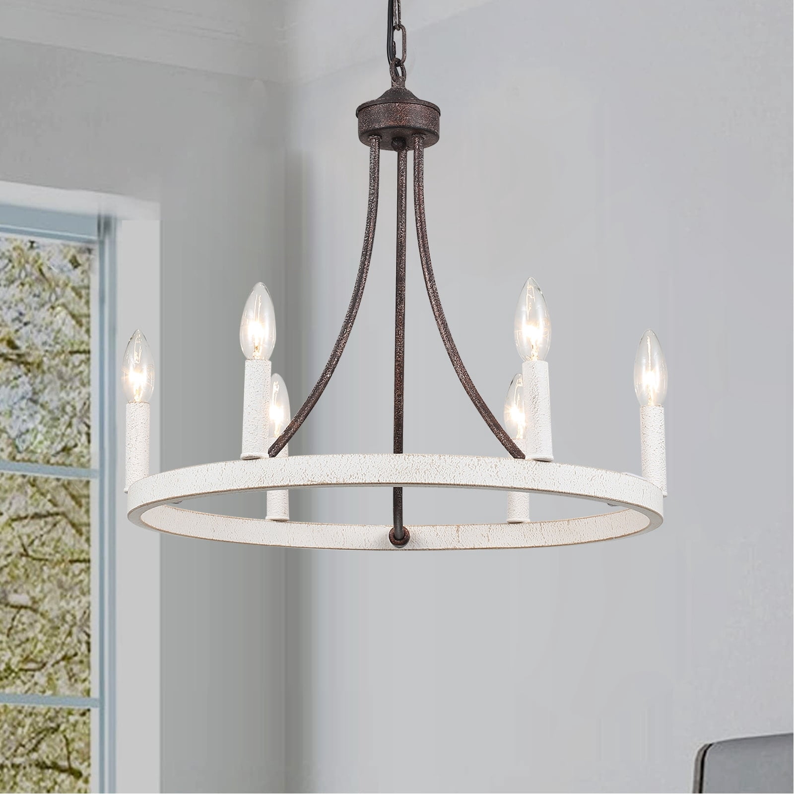 59 Inch Extra Large Wagon Wheel Chandelier – 36-Light Farmhouse Modern Lighting For High Ceilings (Milky White)