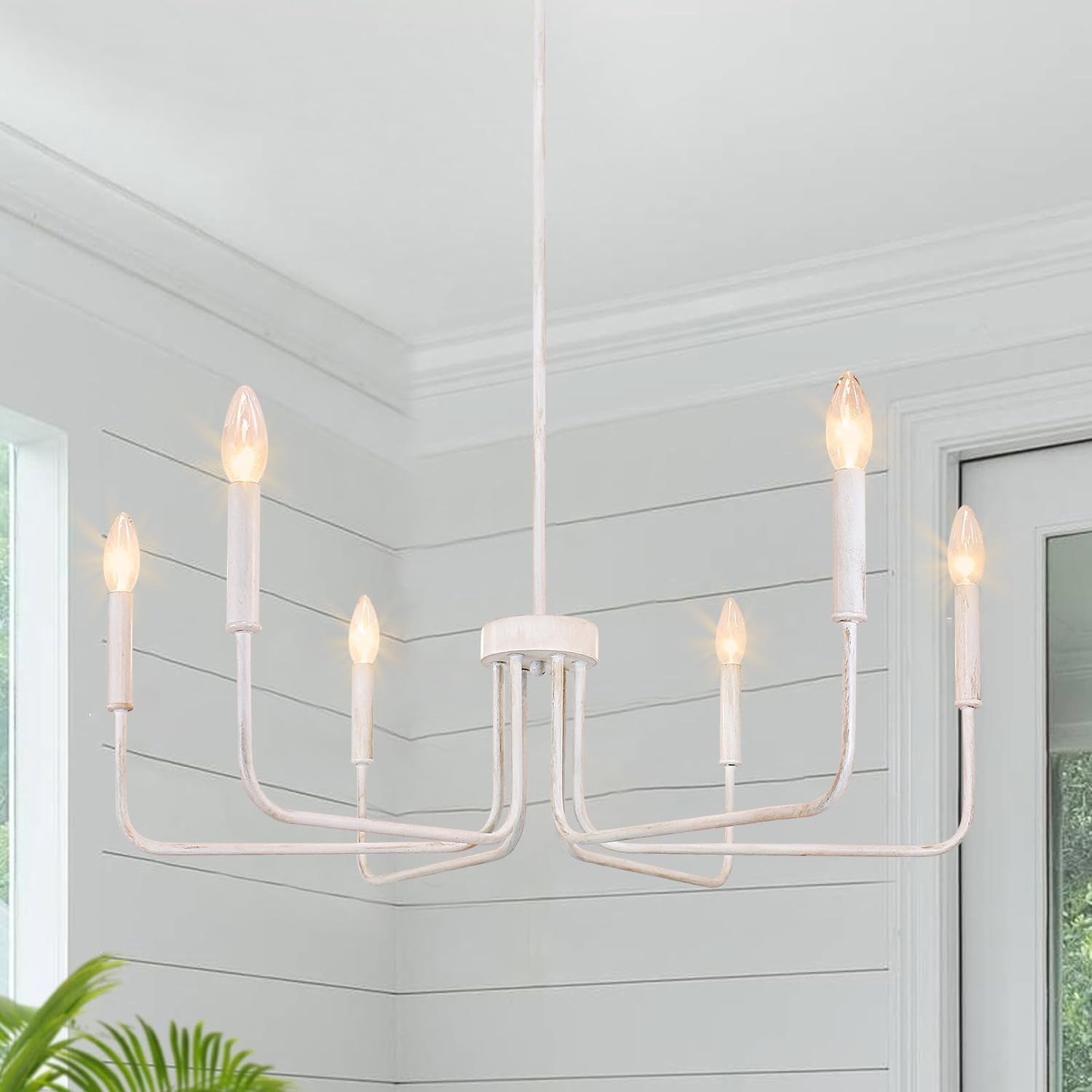 6-Light French Country Chandelier in Antique White, Farmhouse Style for ...