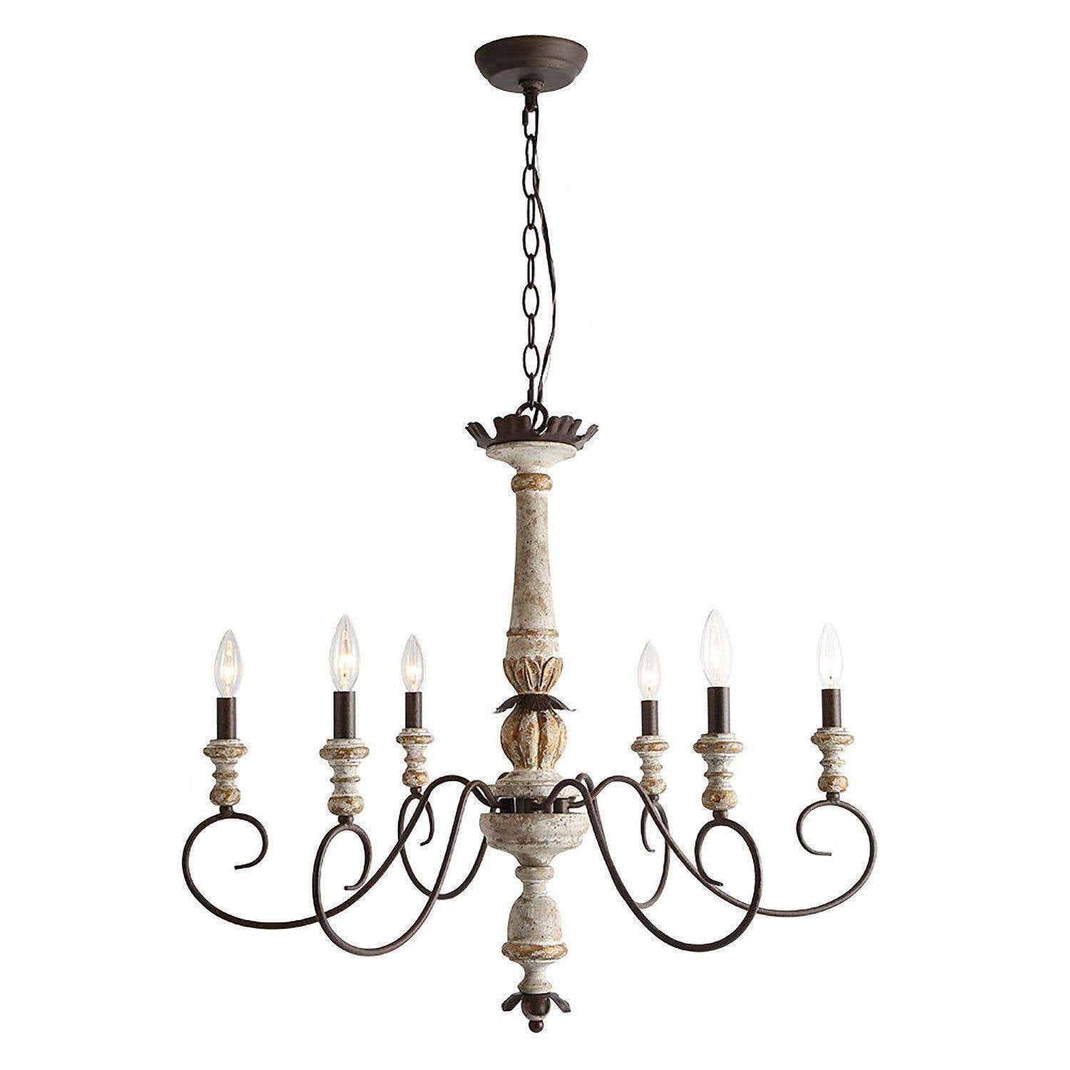 Rustic French Country 6-Light Distressed Wood Chandelier