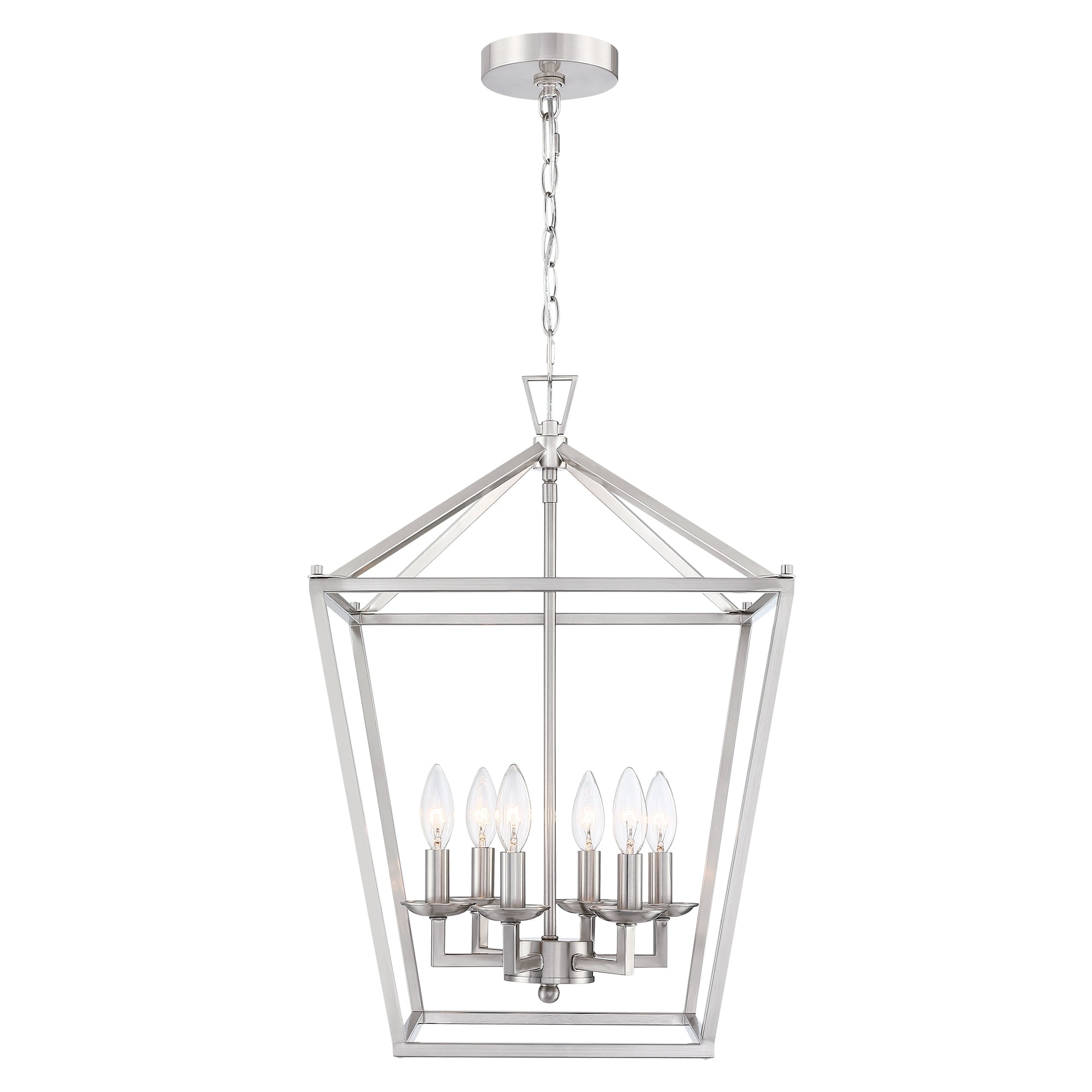 Brushed Nickel 6-Light Geometric Cage Lantern Pendant