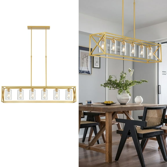6 Light Gold Rubbed Bronze Dining Room Light Fixture Modern Farmhouse Chandelier Over Table Rectangle Kitchen Island Pendant Lighting Linear Chandelier Living Room Hanging Light Adjustable Height