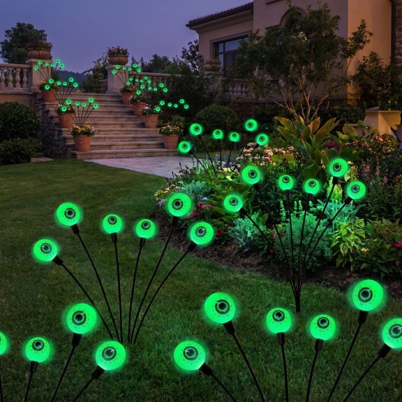 6-Light Green Halloween Ghost Eye Solar Garden Stake Light, Waterproof Outdoor Decor for Lawn & Pathway