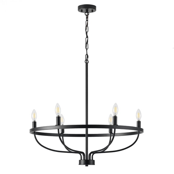 6-Light Industrial Chandelier, Modern Black Finish Ceiling Pendant Lighting for Living Room Kitchen Island Foyer