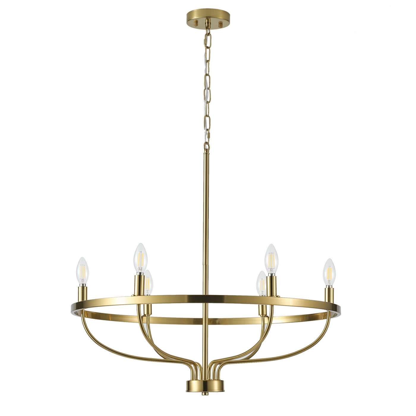 6-Light Industrial Chandelier, Modern Brushed Gold Finish Ceiling Pendant Lighting for Living Room Kitchen Island Foyer