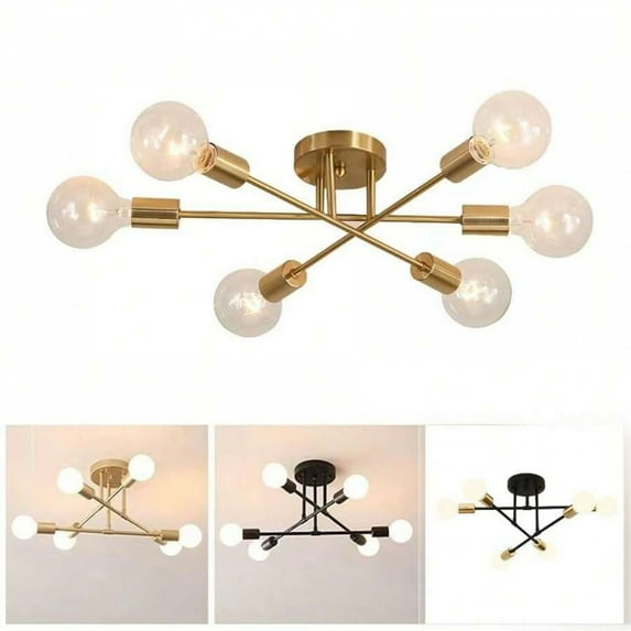 6-Light Industrial Metal Semi Flush Mount Chandelier - Modern Ceiling Light Fixture (5 Colors Optional) for Bedroom, Dining Room, Living Room, Kitchen, Hallway