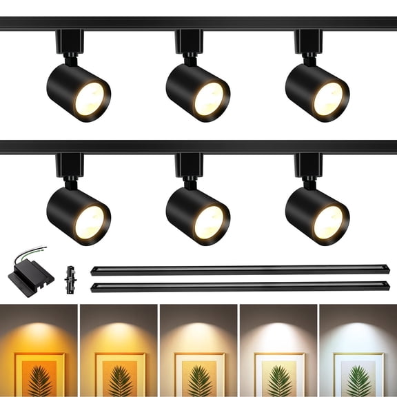 6-Light LED Track Lighting Kit with 6.6FT H Type Track Lighting Rail, Dimmable Track Lights Modern Kitchen Track Lighting Fixtures Ceiling Spot Light 2700K-5000K, CRI90+, 36° Beam 10W 800lm, Black