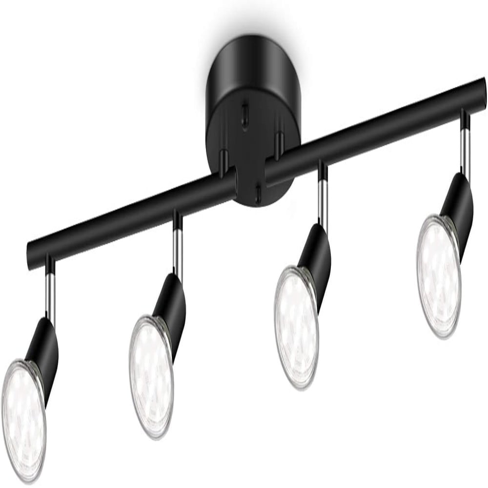 6-Light LED Track Lighting Kit, Flexibly Rotatable Light Heads, 6 Way Ceiling Spotlight Matt Nickel Finish, Including 6 GU10 LED Bulbs (4W 400LM Daylight White 5000K)