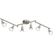 6-Light LED Track Lighting Kit, Flexibly Rotatable Light Heads, 6 Way Ceiling Spotlight Matt Nickel Finish, Including 6 GU10 LED Bulbs (4W 400LM Daylight White 5000K)
