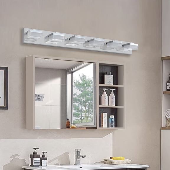 6-Light LED Vanity Light, 38.2 Inch Dimmable Bathroom Light Fixtures 6000K, Polished Chrome Modern