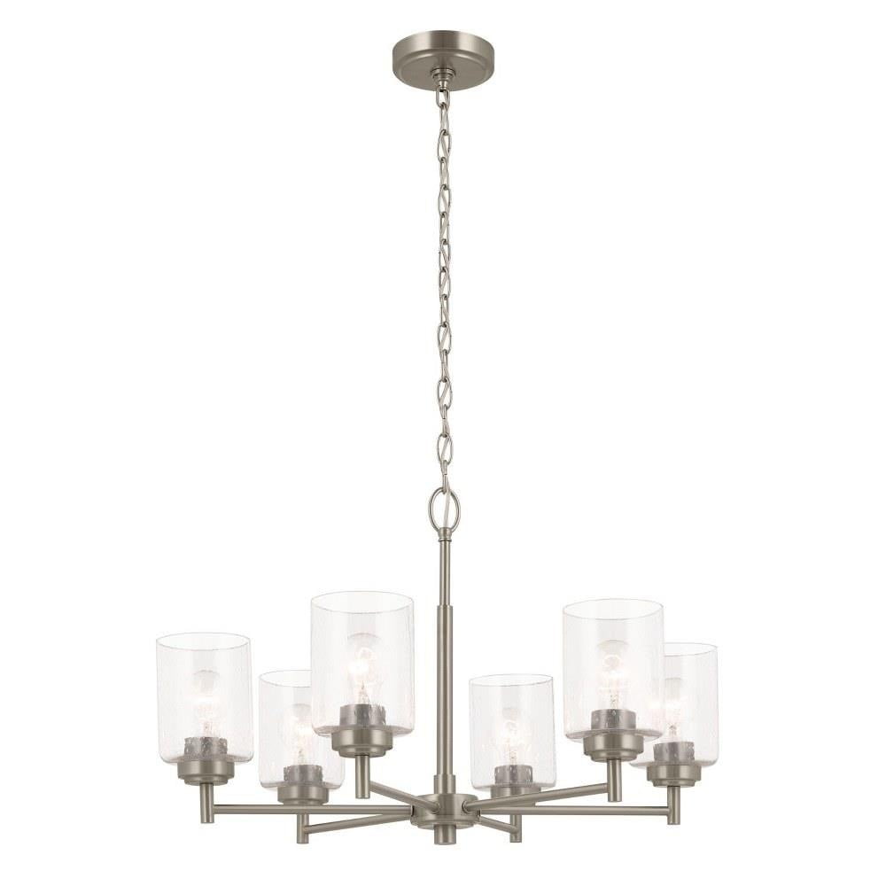 Brushed Nickel 6-Light Chandelier with Clear Seeded Glass Shades