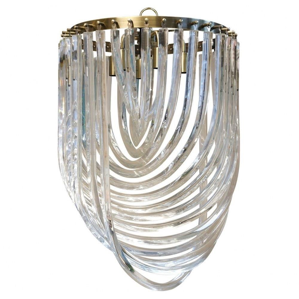 Brass and Clear Acrylic 6-Light Tiered Chandelier